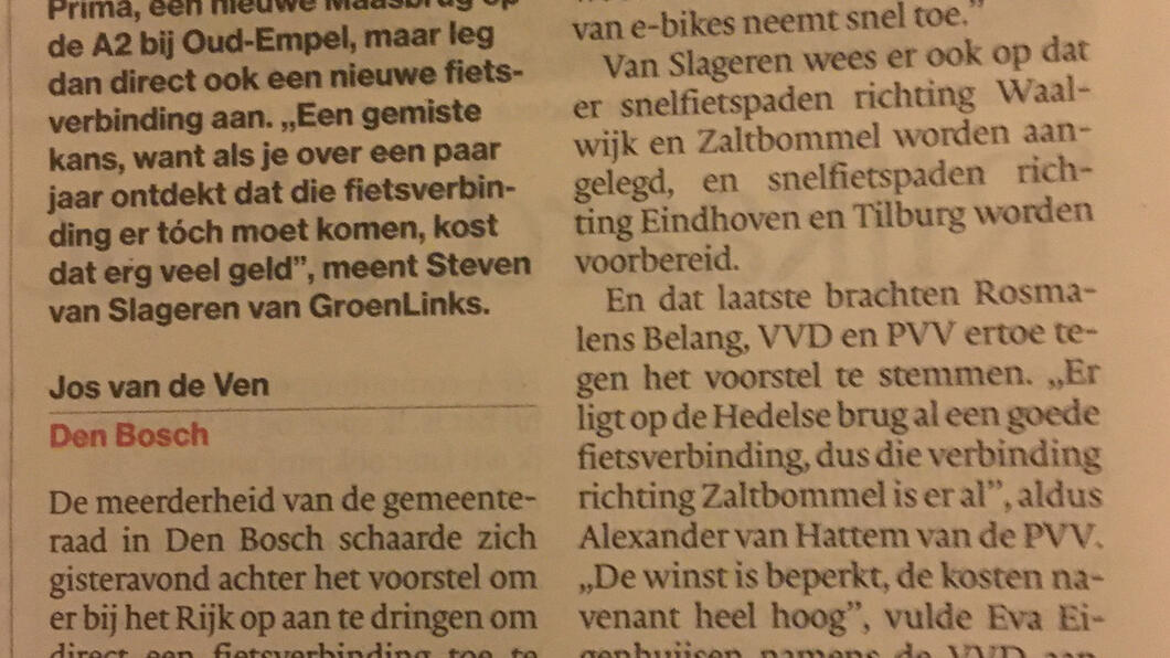 kranteartikel Brabants Dagblad fietsbrug