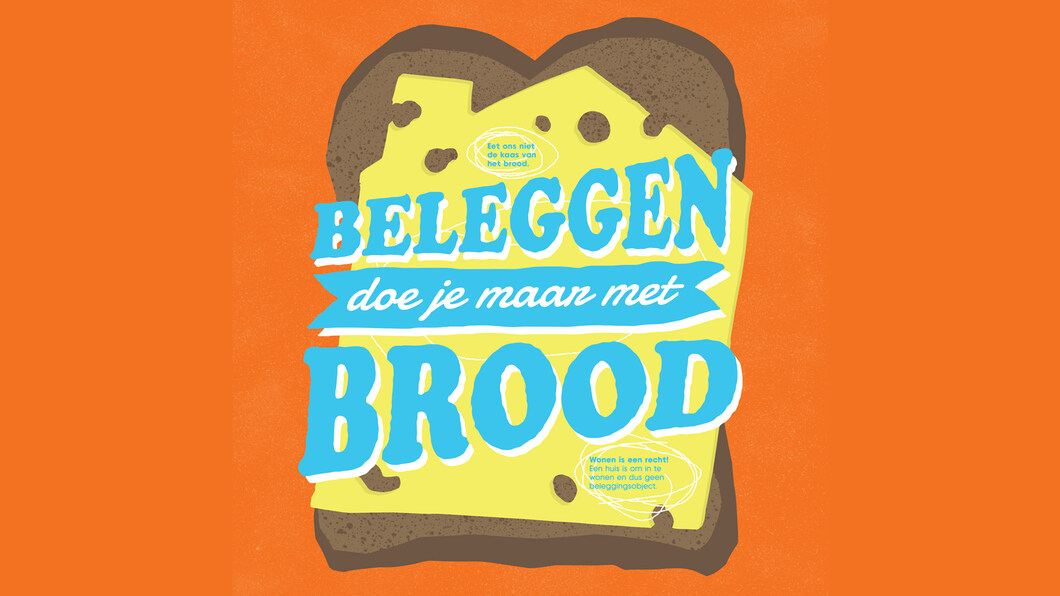 Afbeelding van een boterham met daarop een plak kaas in de vorm van een huis