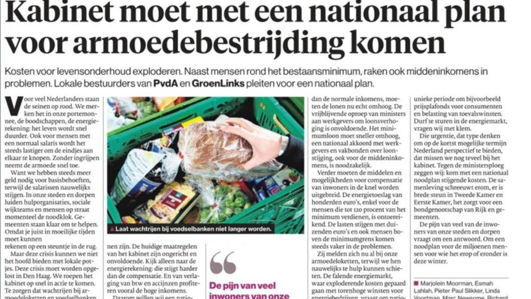 afbeelding kranteartikel met oproep om nationaal noodplan