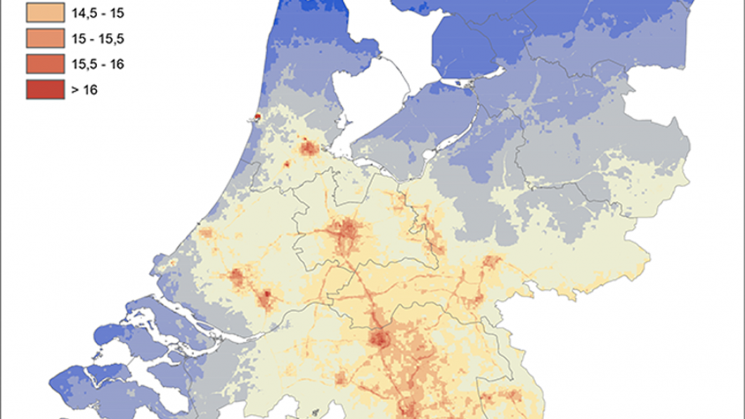 fijnstofverdeling over nederland oktober 2016 bron rivm.png