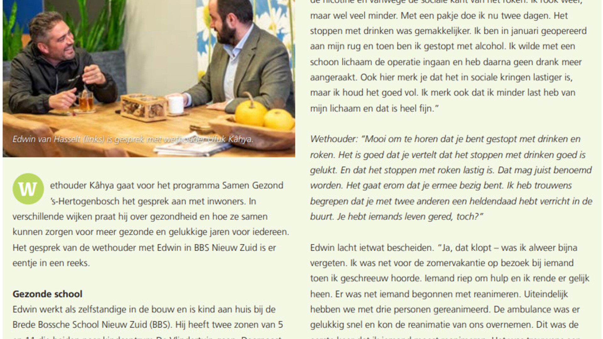 pagina uit wijkrant zuid gesprek van Ufuk Kâhya en Edwin van Hasselt