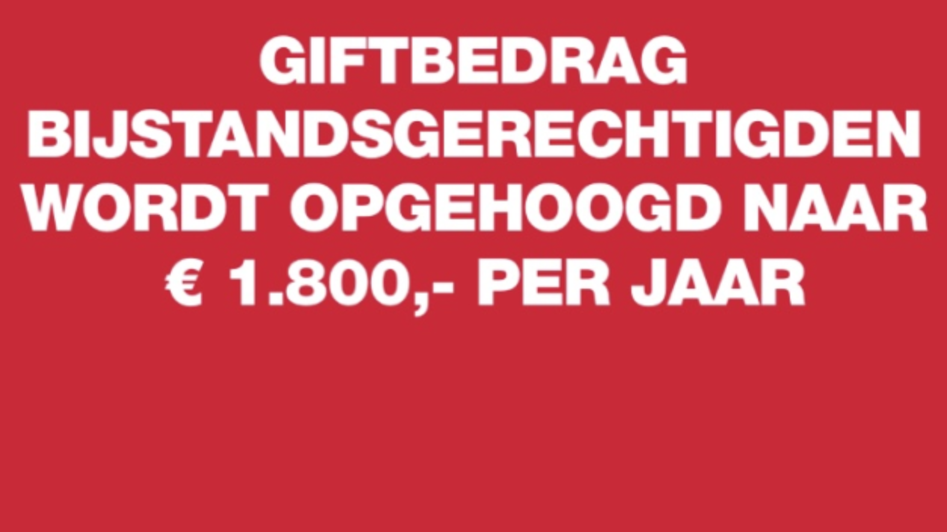 tekst giftbedrag bijstanfsgerechtigden wordt opgehoogd naar 1.800 euro per jaar